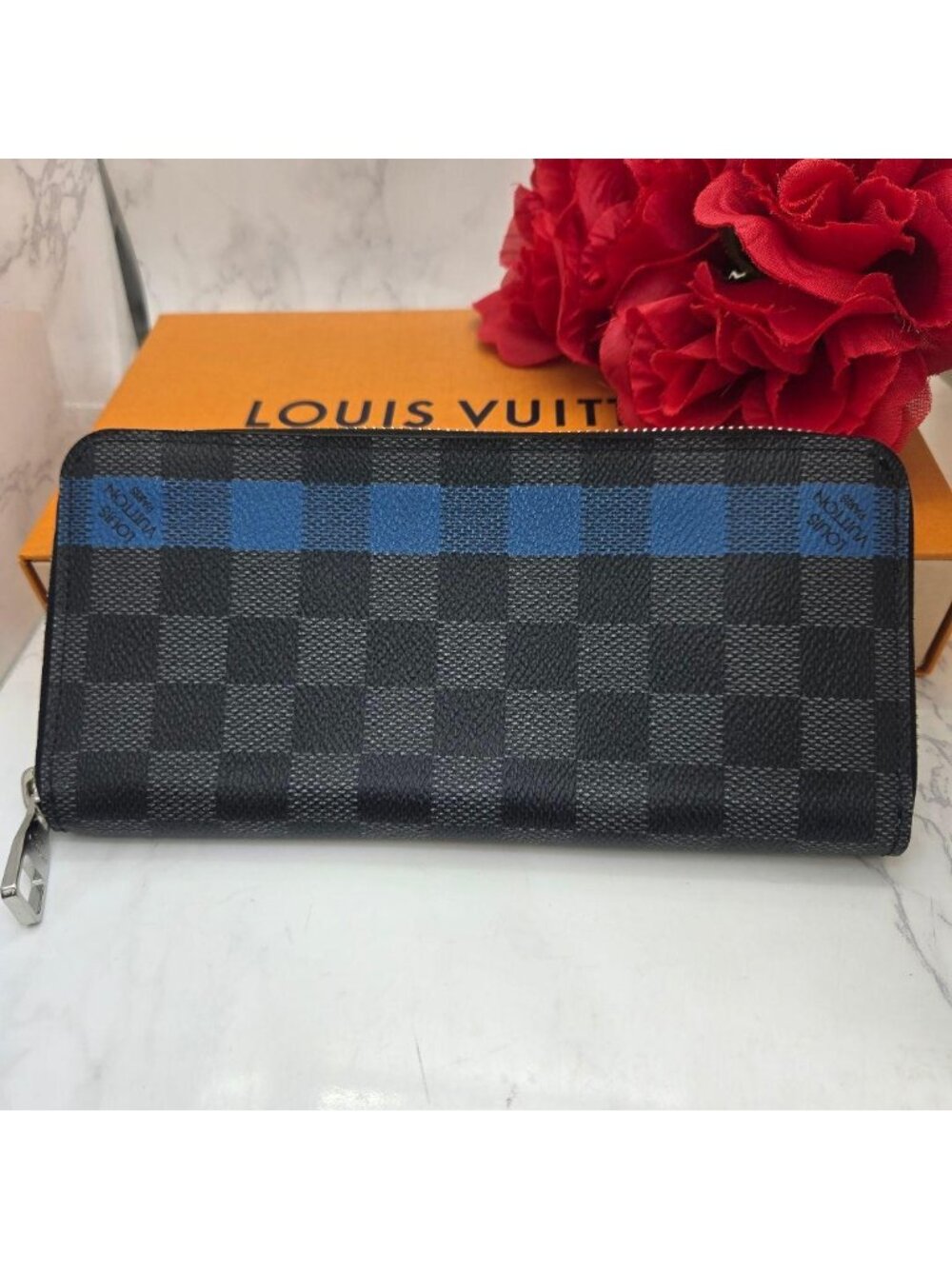 Louis Vuitton Zippy Wallet Vertical Damier Graphite Blue